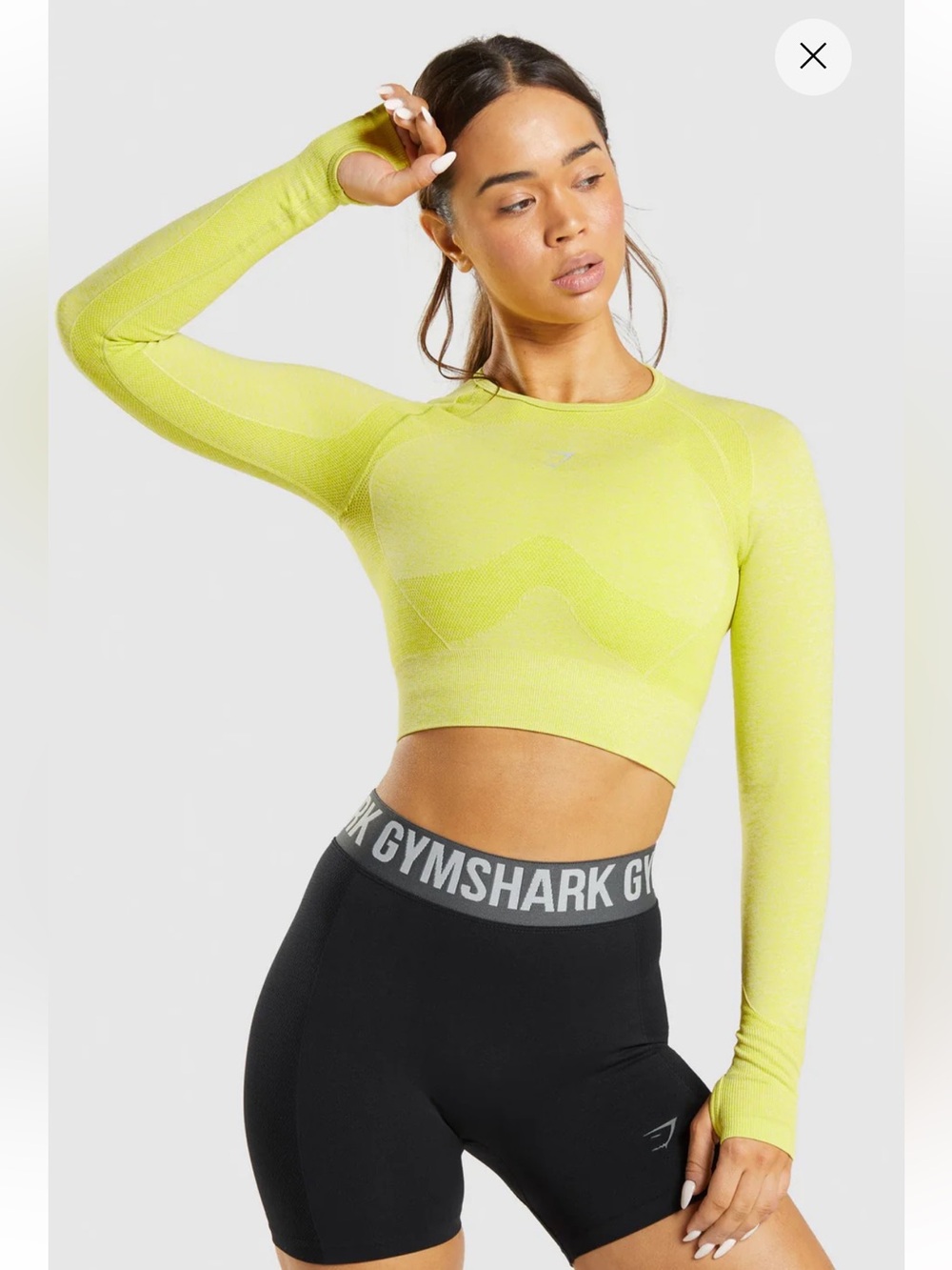 Gymshark Flex Sport Long Sleeve Crop Top Neon Yellow Thumbhole Open Back